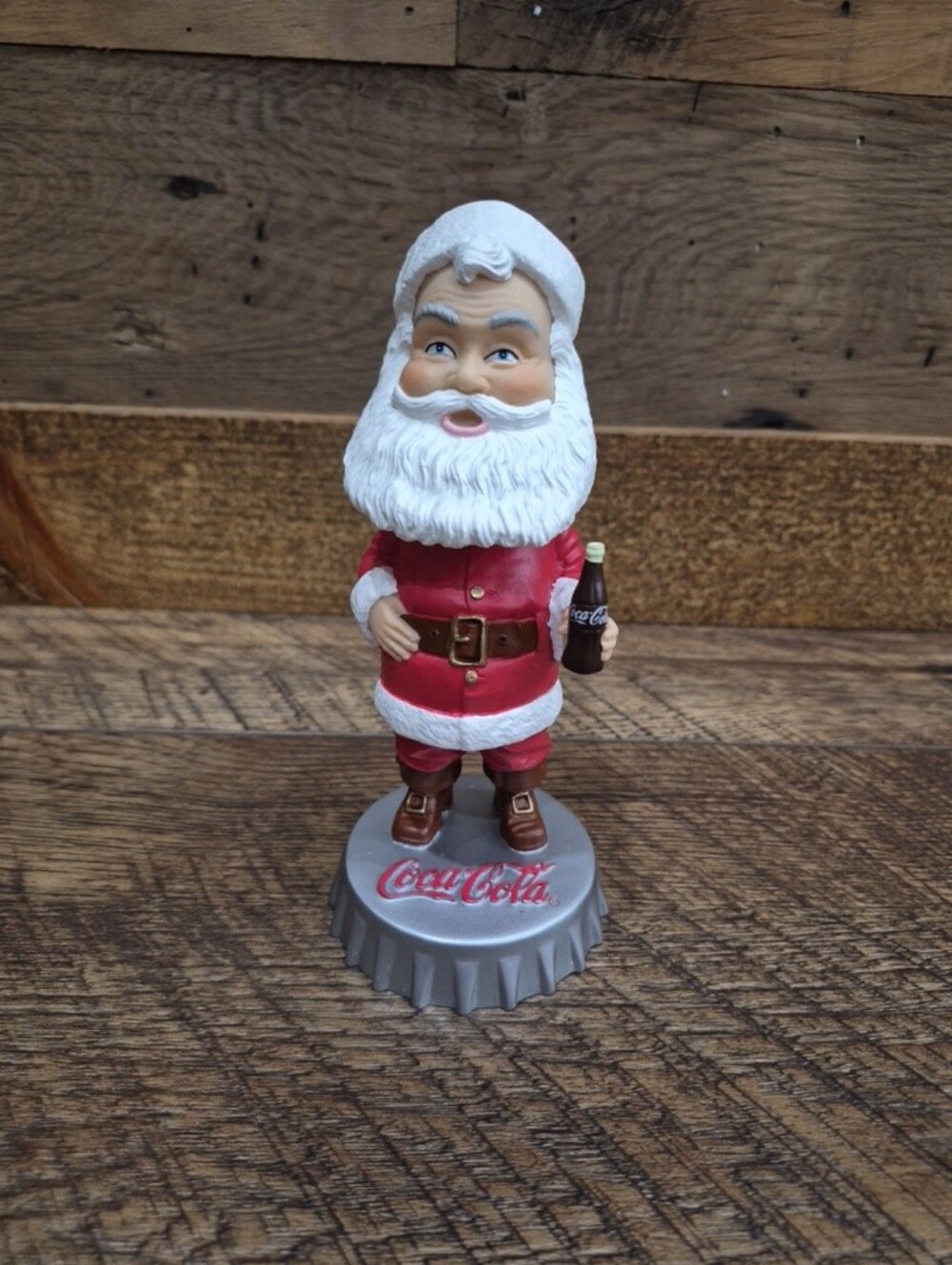 Rare Coca Cola Santa Claus Bobblehead Figurine with Bottle Cap Base New in Box